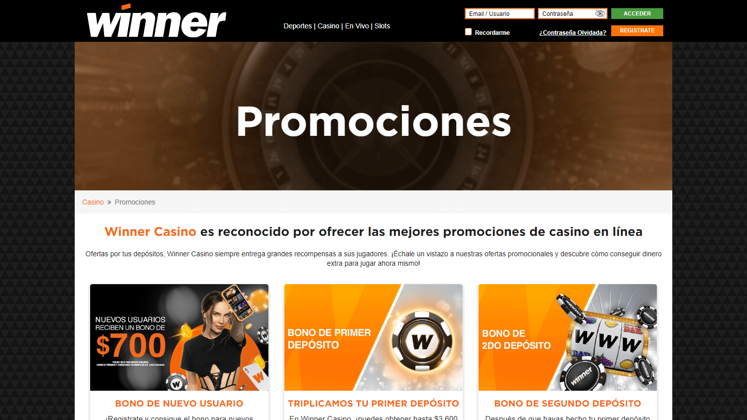 Condiciones de uso de Winner Casino & Casinos en león
