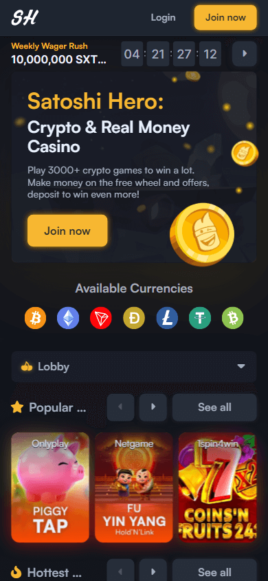 satoshi_hero_casino_homepage_mobile