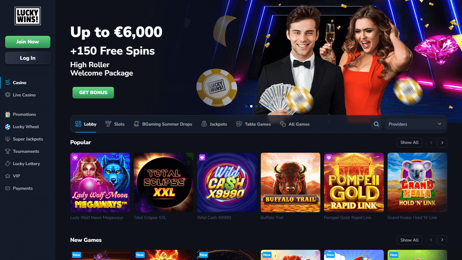 luckywins!_casino_homepage_desktop