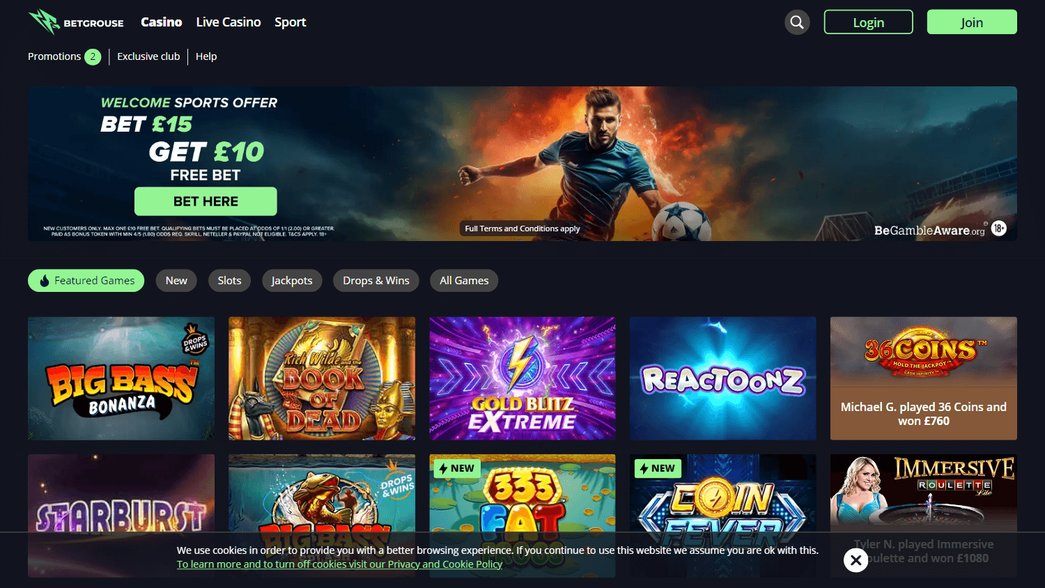 betgrouse_casino_homepage_desktop