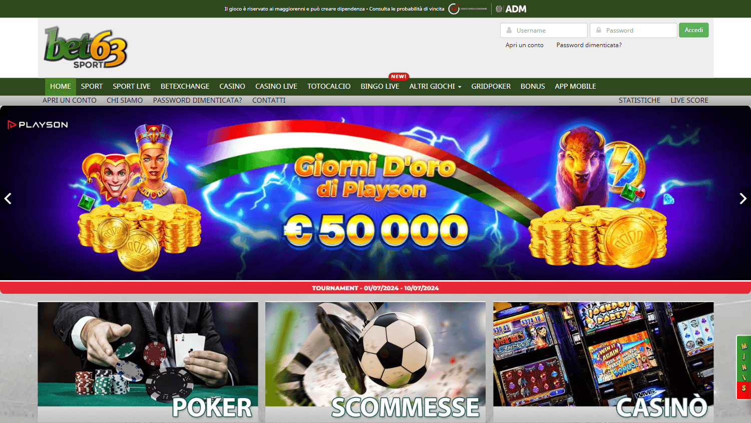 bet63sport_casino_homepage_desktop