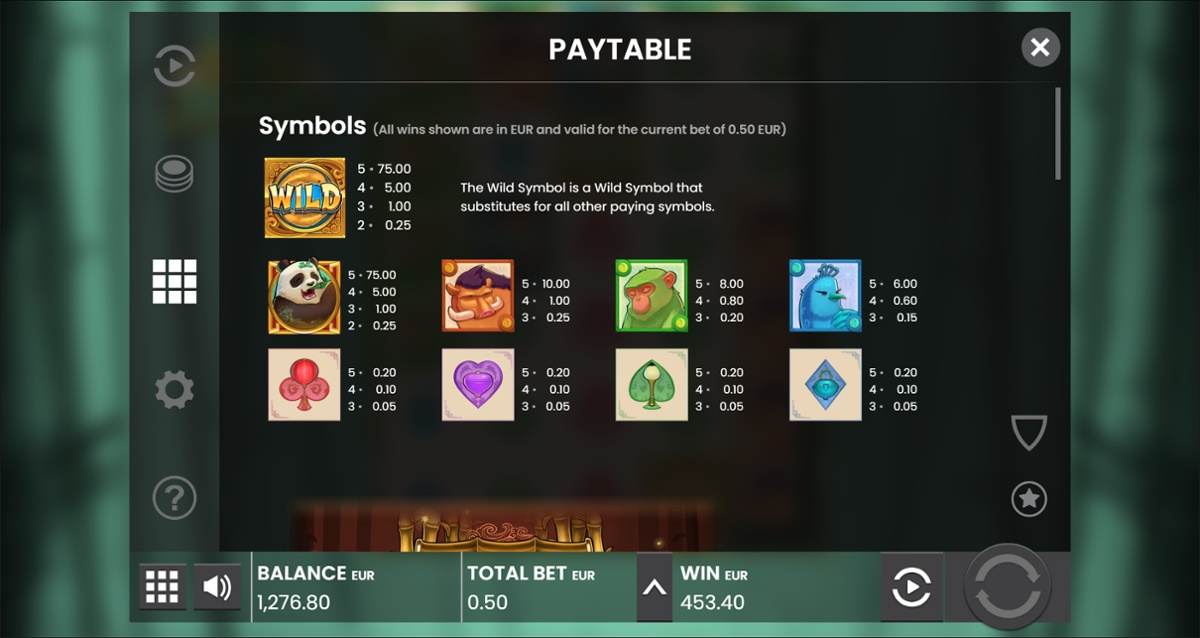 Big Bamboo full paytable
