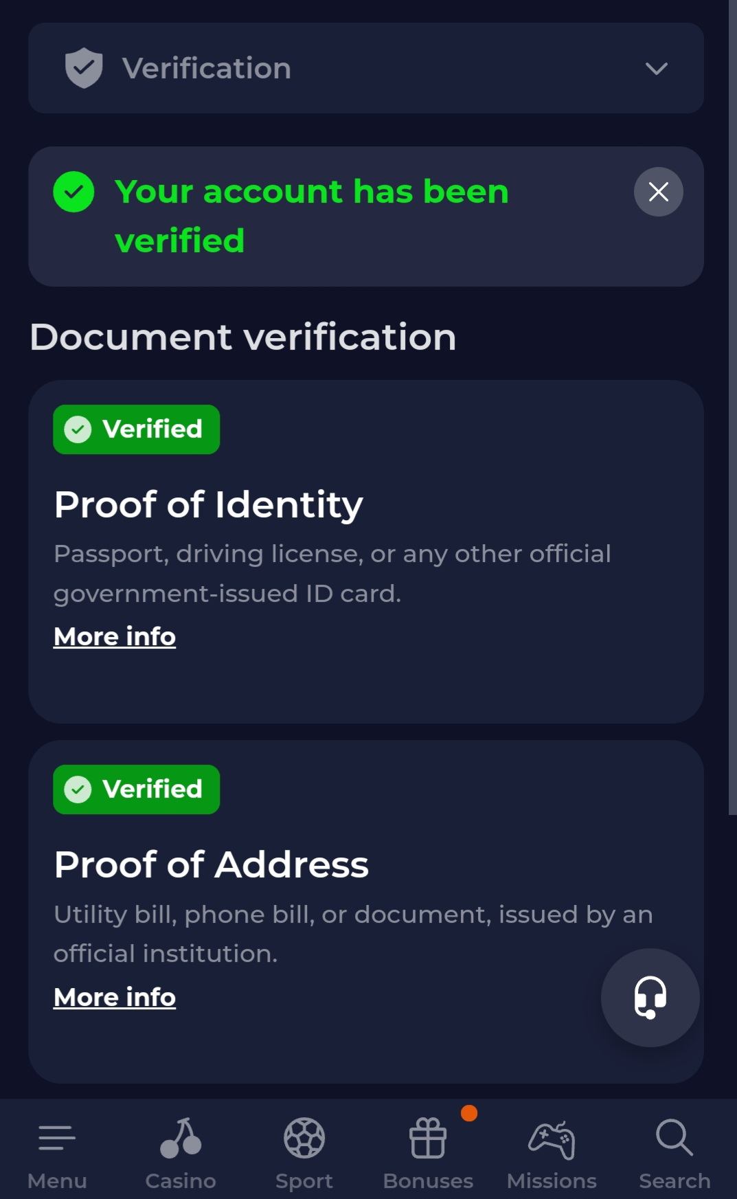 B7 Casino interface overzicht