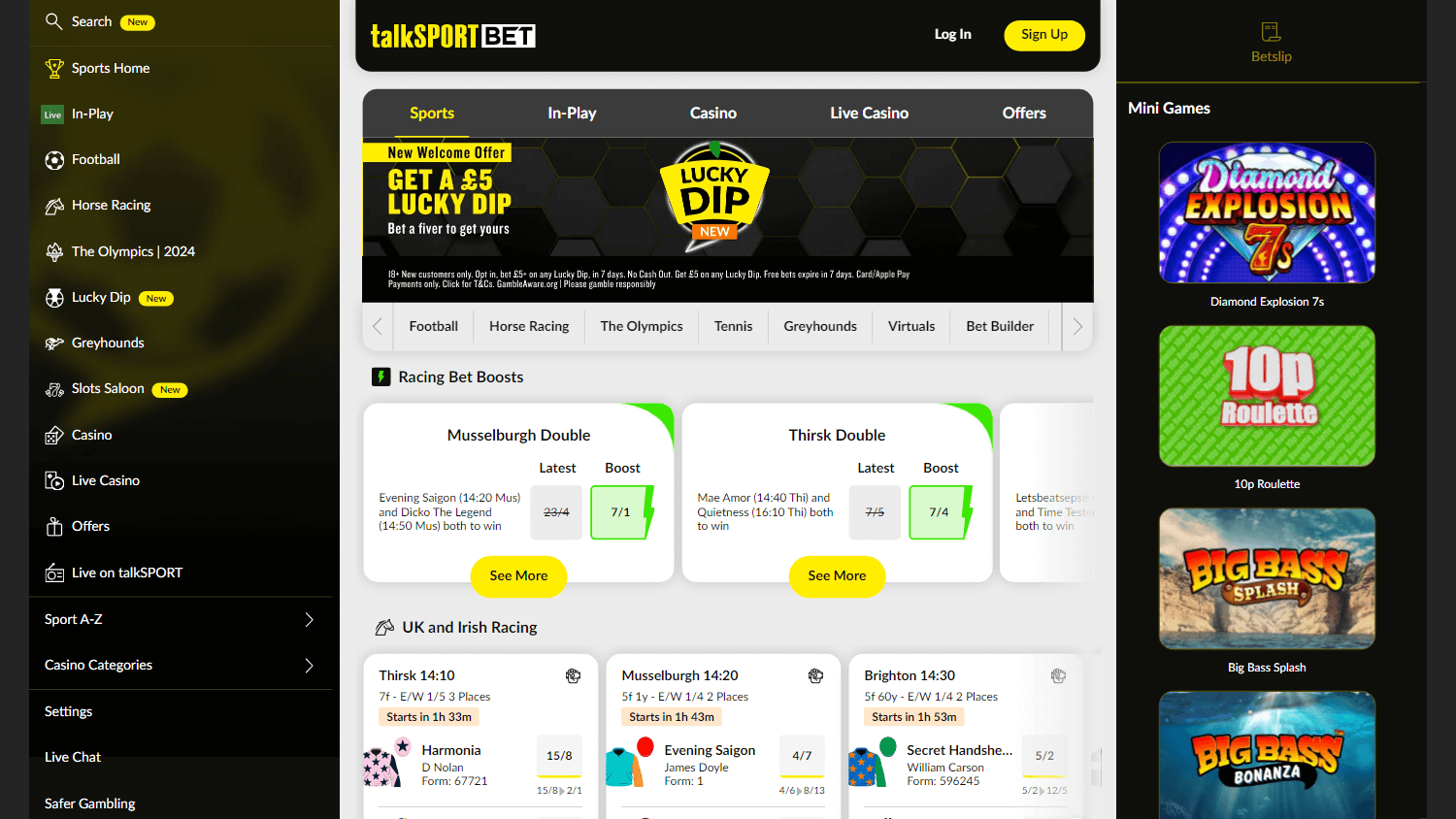 talkSPORT BET homepage website screenshot