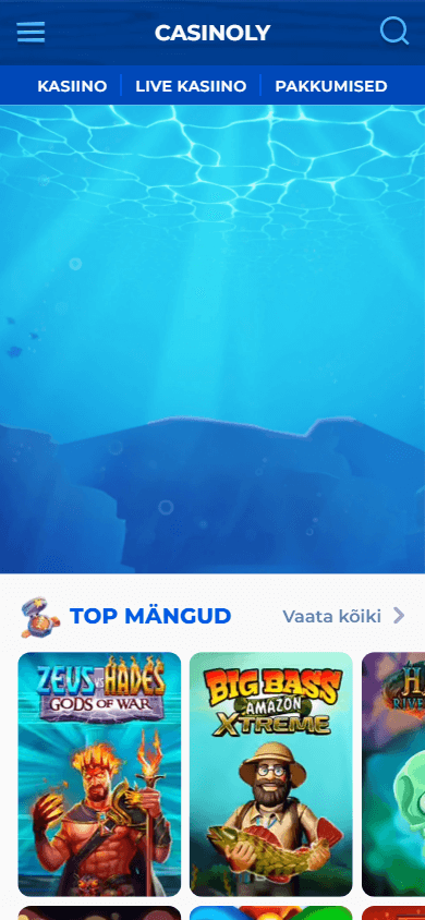 Schermata mobile della homepage di Casinoly che mostra l'interfaccia e i giochi disponibili