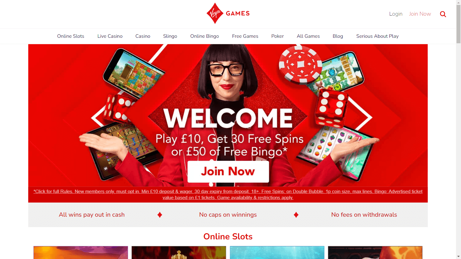 Virgin Games homepage website screenshot