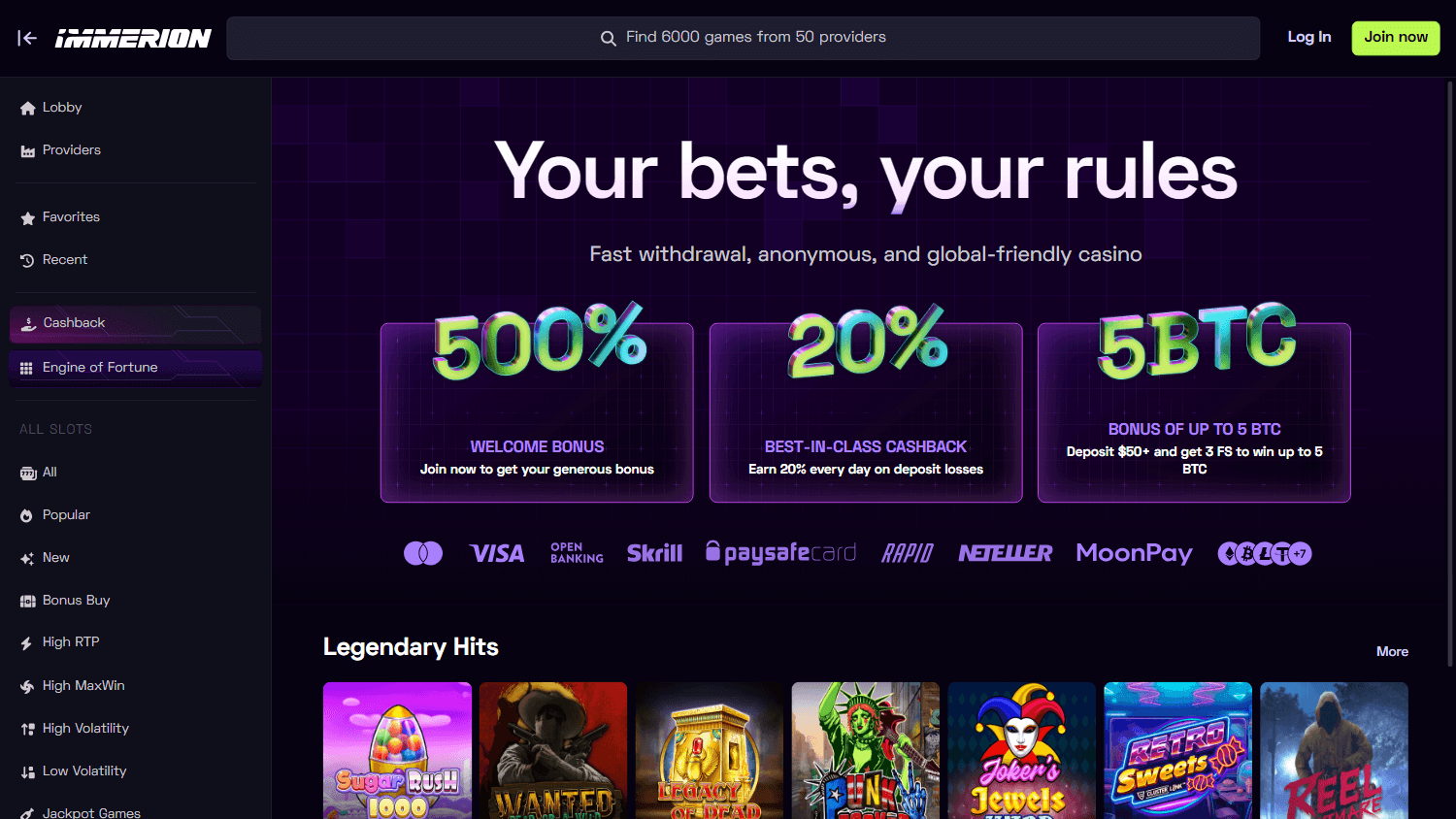 immerion_casino_homepage_desktop