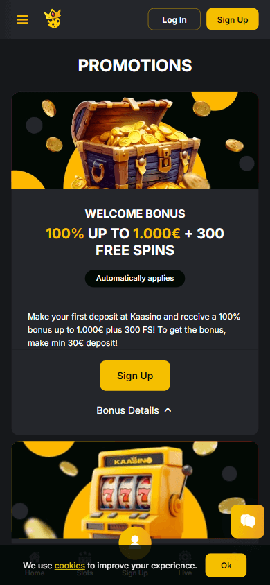 Kaasino Casino Promotions Mobile Interface