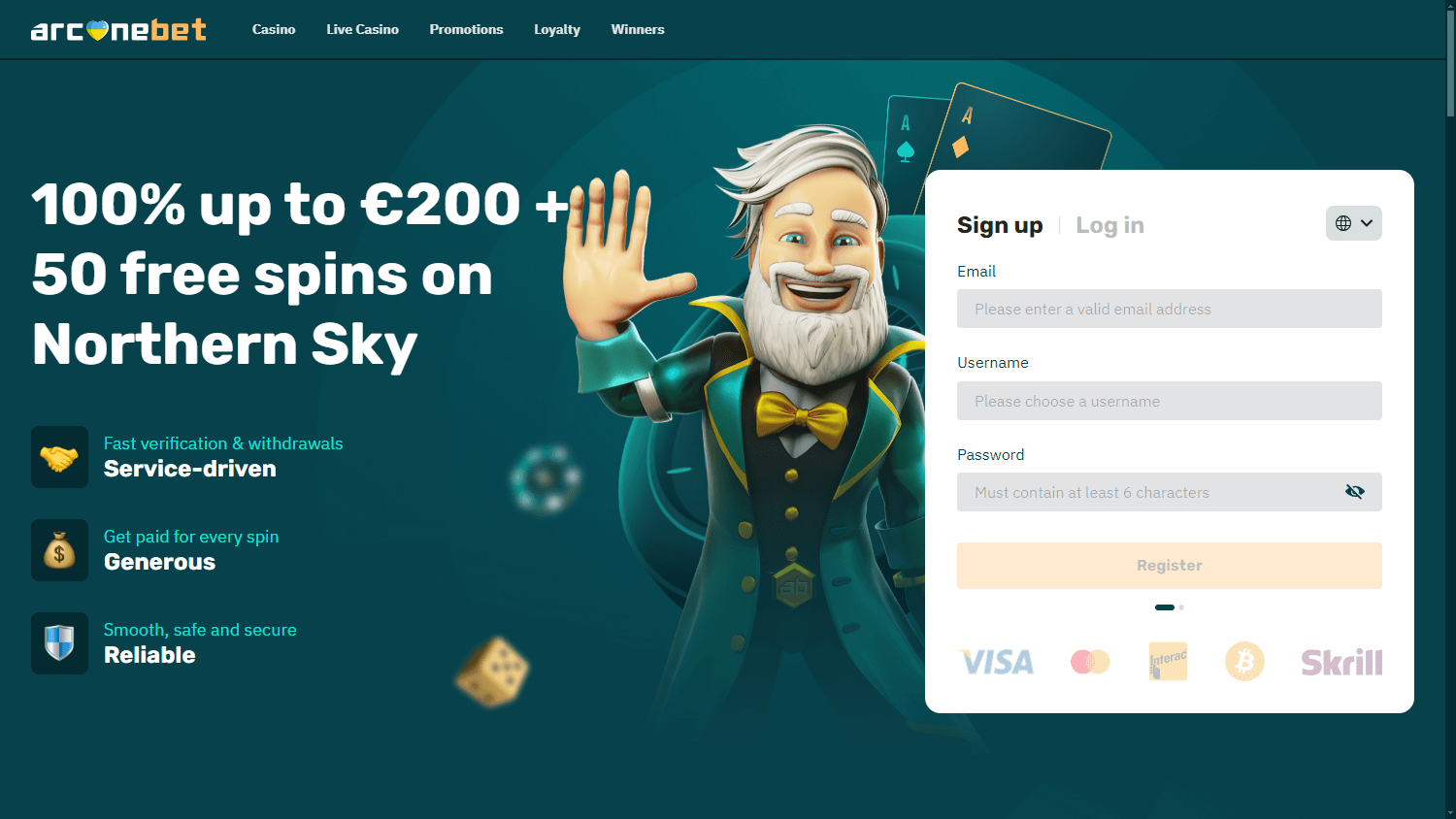 Arcanebet Casino Homepage