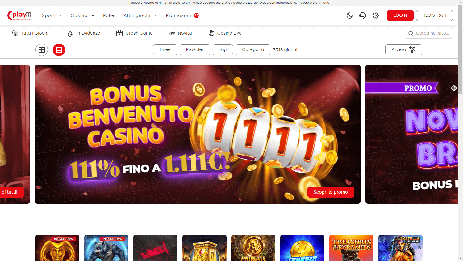 Interfaccia desktop di Cplay casino con galleria di giochi
