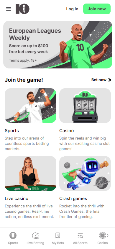 10bet_casino_homepage_mobile