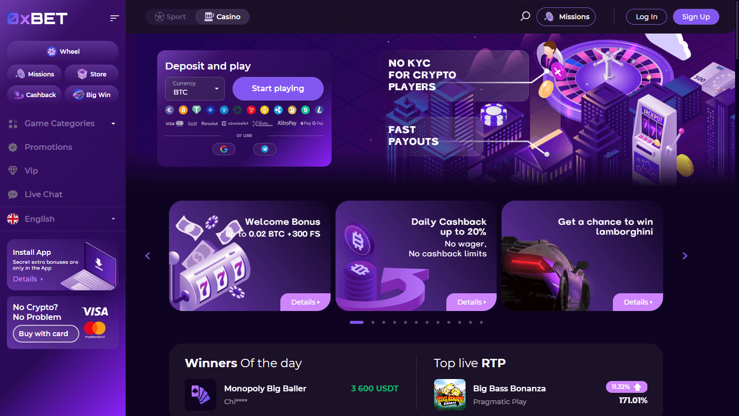 0x.bet_casino_homepage_desktop