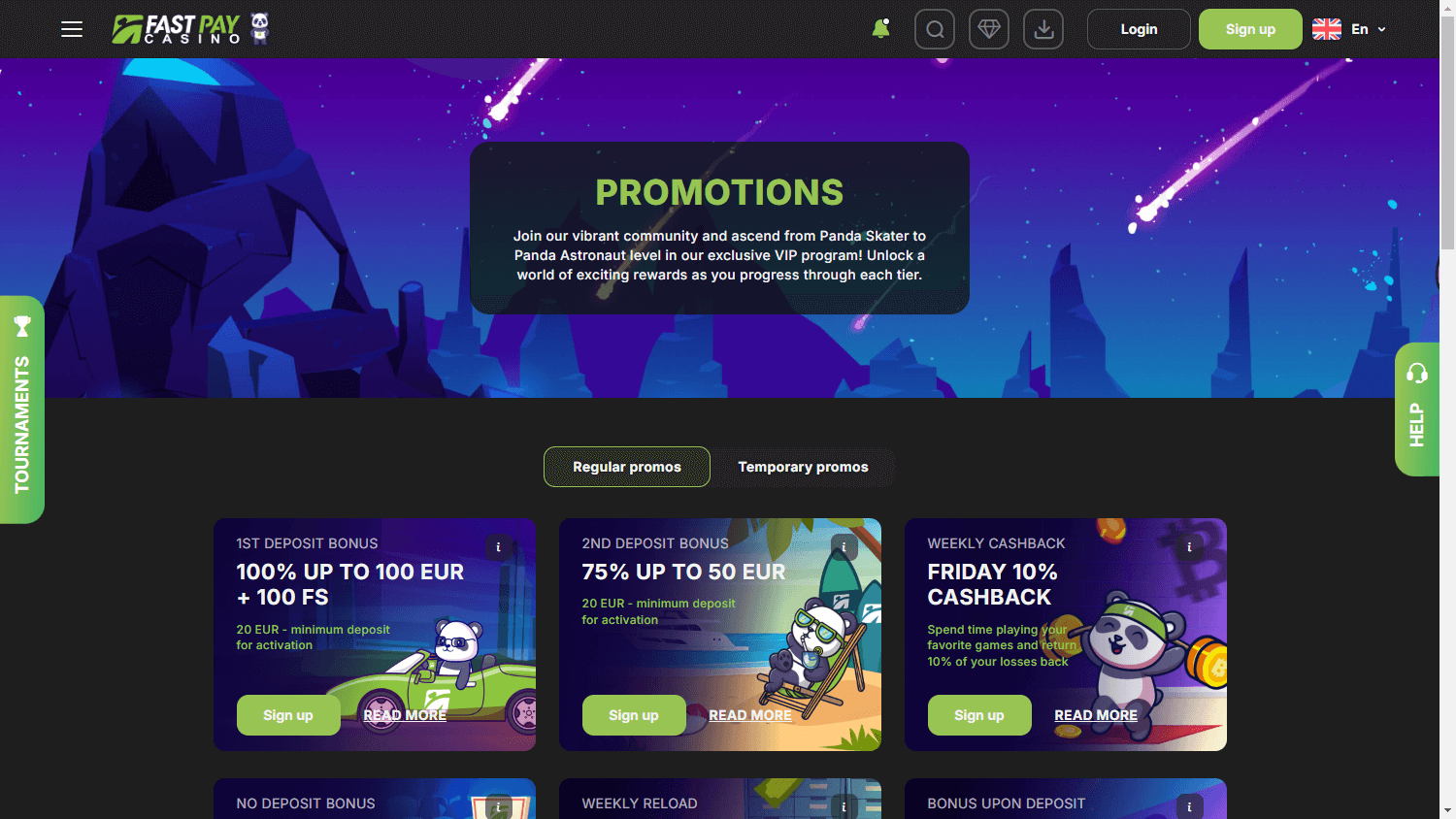 FastPay Casino promotional interface showcasing bonus offers