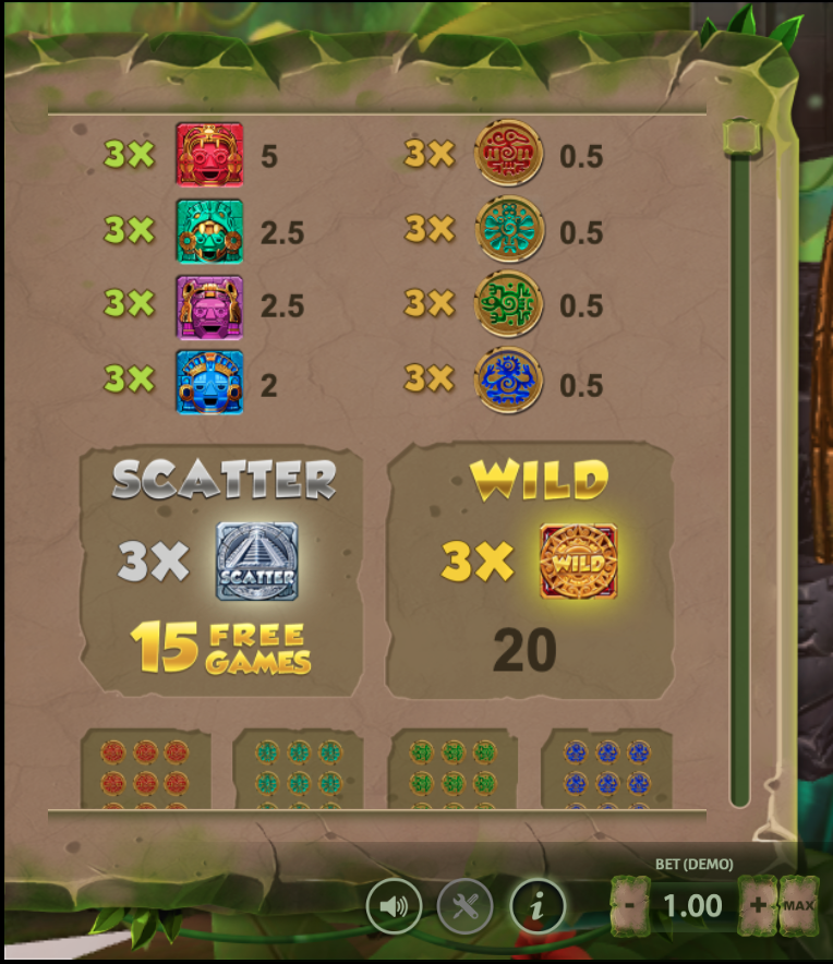 Aztec Adventure paytable