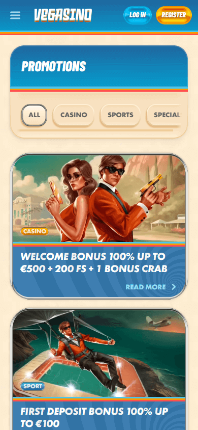 Promotions sur l application mobile Vegasino