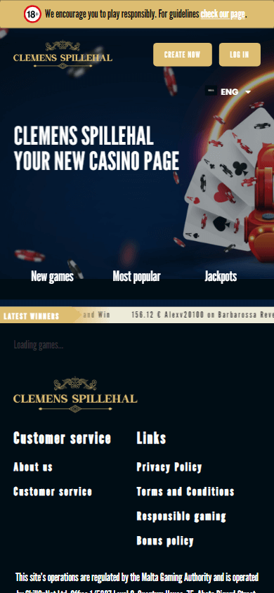 clemensspillehal_casino_homepage_mobile