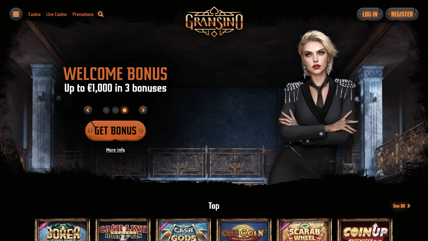 Gransino casino desktop interface dashboard