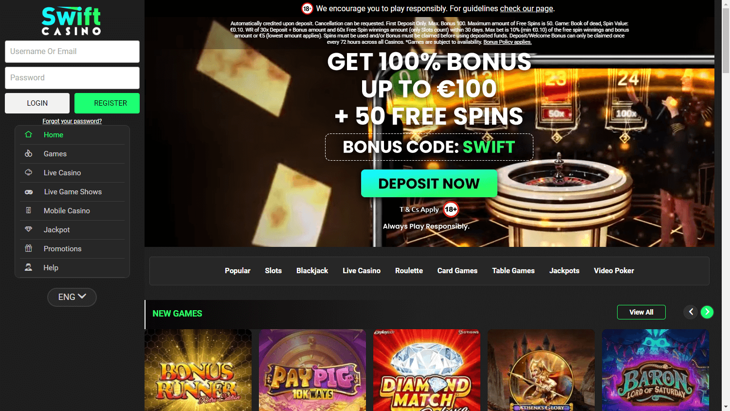 Swift_Casino_homepage_desktop