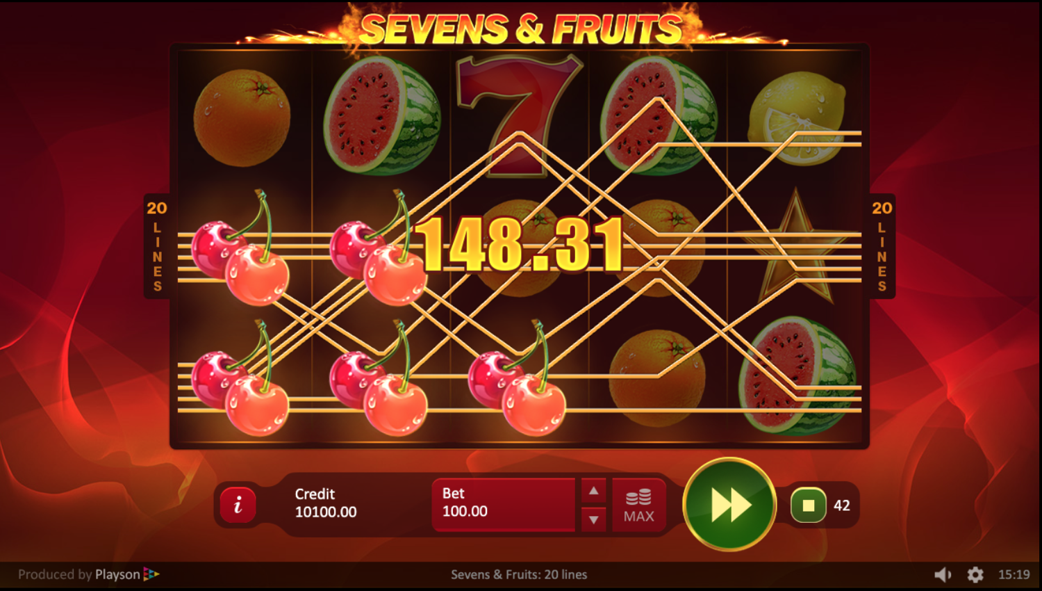 Playson - Sevens and Fruits: 20 Lines - Gameplay Demo