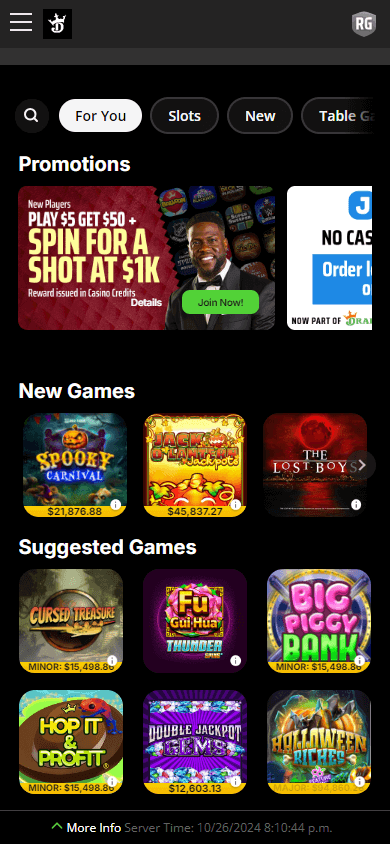 DraftKings_Casino_WV_homepage_mobile